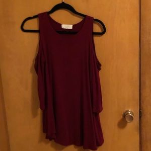 red cold shoulder shirt